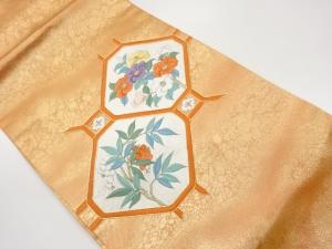 蜀江文に山茶花・南天模様刺繍名古屋帯